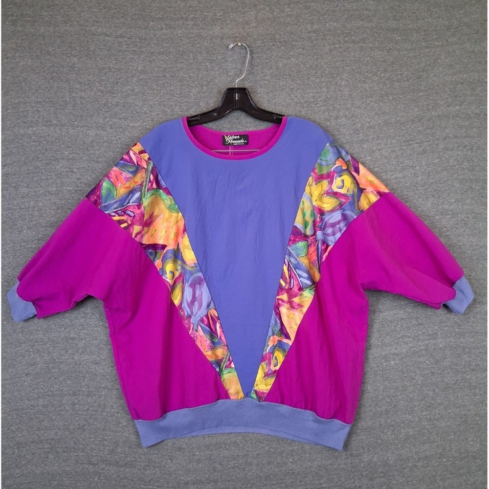 VTG Silver‎ Threads Women Jacket XL Purple Dolman Pullover Windbreaker USA
